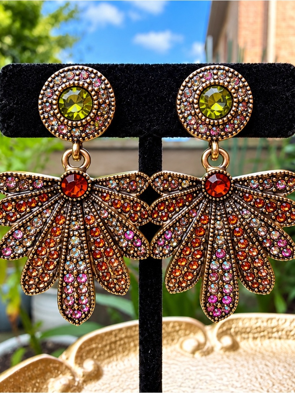 Rare Vintage Heidi Daus “Autumn Splendor” Crystal Statement Earrings – Pristine